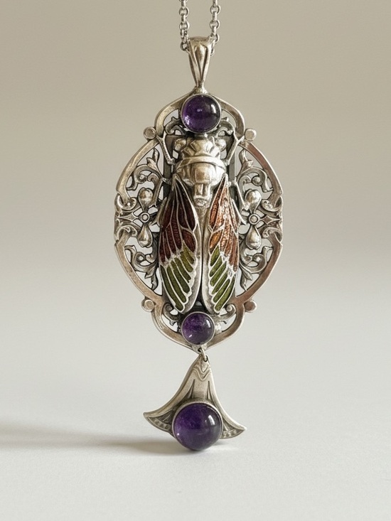 Jewelry - Sterling Silver Art Nouveau Cicada necklace